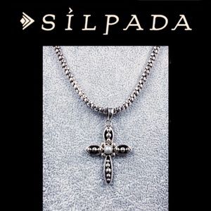 Silpada “Contemporary Credence” Pearl Cross Popcorn Chain Necklace